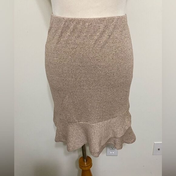 Express Tweed Texture Skirt Ruffle Peplum Hem Pull On Stretch Tan Brown size XS - Picture 6 of 16